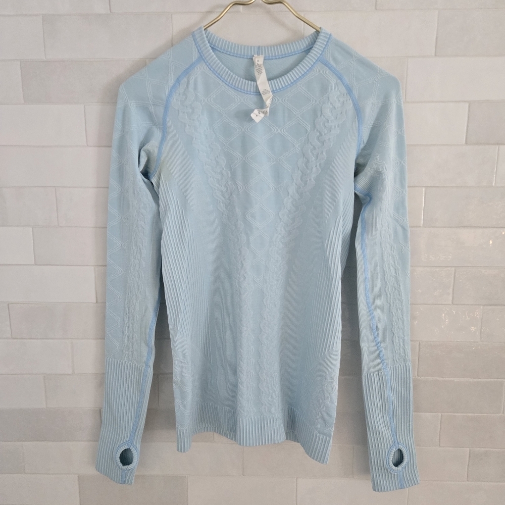 Lululemon Rest Less Pullover Long Sleeve Top Swiftly Heathered Caspian Blue 4 - Picture 3 of 7